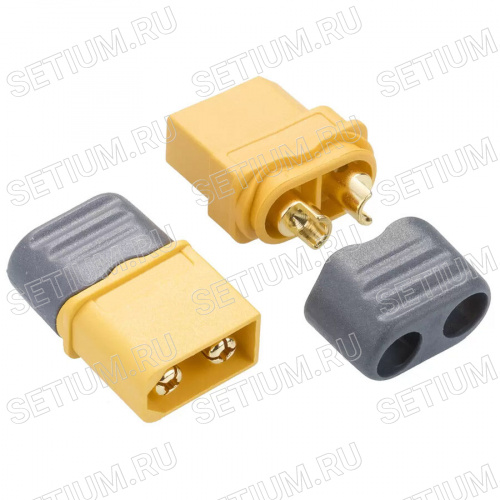 Разъем силовой XT60, 2 контакта, штекер на кабель с кожухом Разъем силовой XT60, 2 контакта, штекер на кабель с кожухом XT60H-M.G.Y