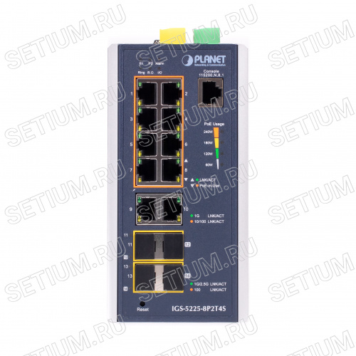 IGS-5225-8P2T4S Промышленный управляемый L2+ коммутатор 8 портов PoE 1Гб/с + 2 порта 1Гб/с + 2 слота SFP 1Гб/с + 2 слота SFP 2.5Гб/с фото 9