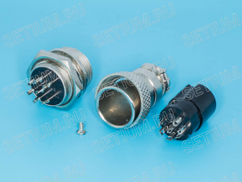 Разъем M16 7 контактов розетка на кабель, вилка на блок, тип GX16, комплект AC-M16-7 фото 3