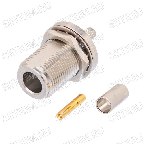 Разъем N Amphenol, розетка на приборный блок под RG-58, обжим, крепление гайка Разъем N Amphenol, розетка на приборный блок под RG-58, обжим, крепление гайка 082-5378-RFX