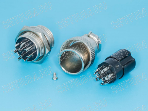 Разъем M16 9 контактов розетка на кабель, вилка на блок, тип GX16, комплект AC-M16-9 фото 5