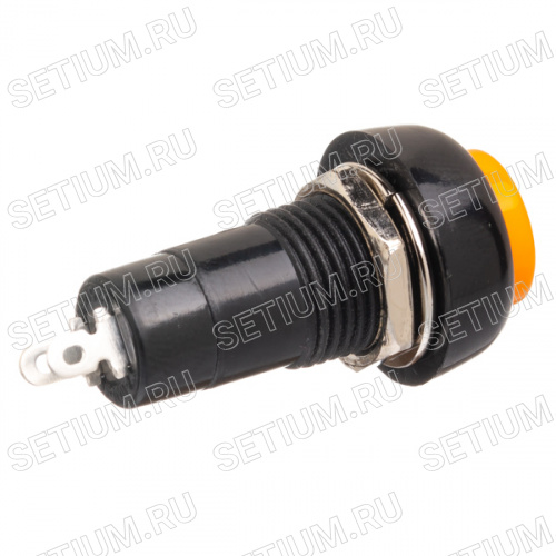 Кнопка круглая 220В без фиксации, крепление гайка, оранжевая фото 2