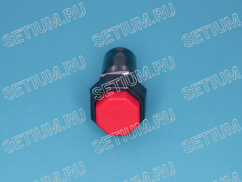Кнопка восьмиугольная 220В 1А с фиксацией, крепление гайка, красная фото 4