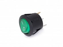 Выключатель 220В 3 контакта круглый, d 20мм с подсветкой, зеленый, вкл-выкл