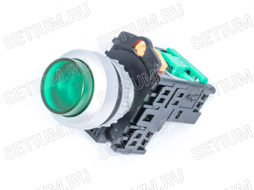 Кнопка управления выступающая, с подсветкой, с фиксацией, d 30 мм, НР, зеленая