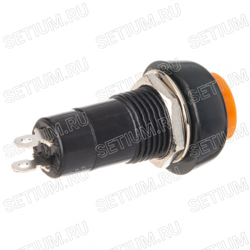 Кнопка круглая 220В с фиксацией, крепление гайка, оранжевая PSW-6FM-O фото 2