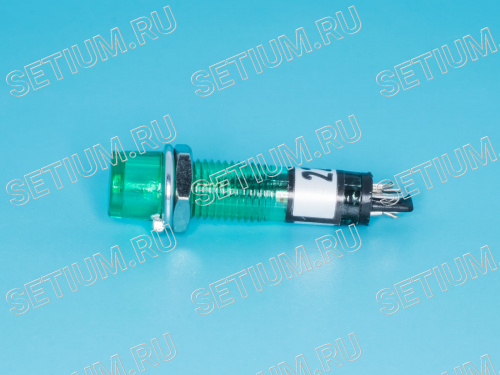 Лампа неоновая с резистором 220В в корпусе круглая мини, зеленая фото 3