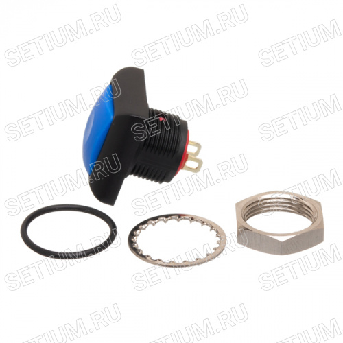 Кнопка квадратная 17.5/12мм 125В без фиксации, герметичная IP67, синяя фото 2