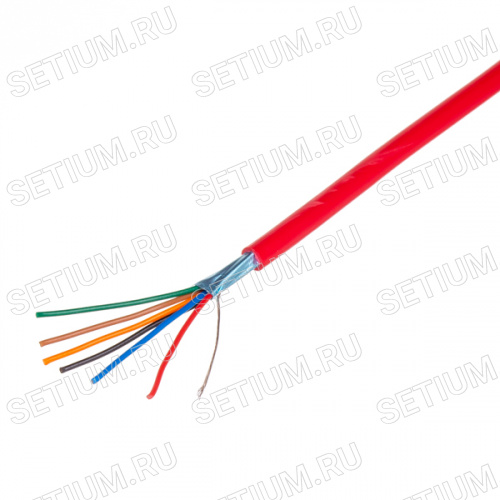 Кабель коммуникационный 6 проводов, 28 AWG, бухта 50м, экранированный, красный Кабель коммуникационный 6 проводов, 28 AWG, бухта 50м, экранированный, красный