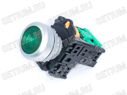 Кнопка управления плоская, с подсветкой, без фиксации, d 30 мм, НР, зеленая фото 3