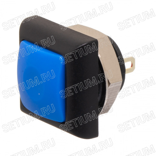 Кнопка квадратная 17.5/12мм 125В без фиксации, герметичная IP67, синяя